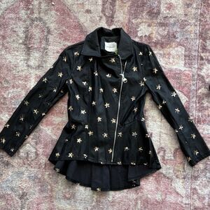 New Collection Women's Black Gold Star Sequin Zip Jacket Long Sleeve L